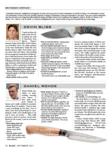 “Knifemaker Showcase” features six custom knifemakers in the pages of BLADE magazine every month.