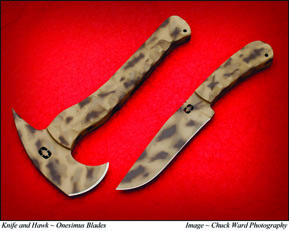 (Levi Graham belt knife and tactical tomahawk. Chuck Ward image)