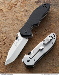 The BLADE MAGAZINE 2014 BEST BUY OF THE YEAR went to the KERSHAW-EMERSON CQC-7K. The tactical folder has a blade length of 3.25” made of 8Cr13MoV stainless. The wave-shaped feature can be made to catch on the pocket seam as the knife is removed from the pocket, thereby opening the blade. MSRP: $59.99