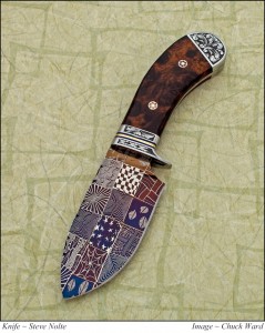 Steve Nolte's wide skinner is highlighted by mosaic damascus.