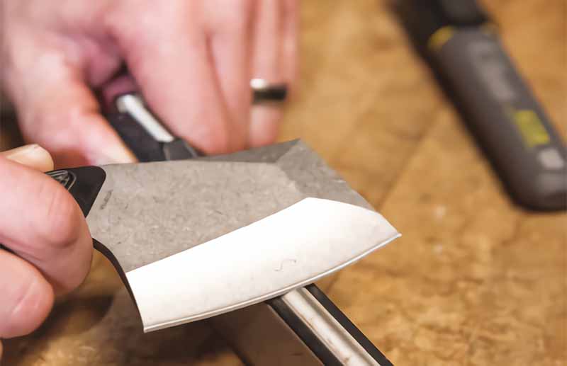 According to Jason Broce of A.G. Russell Knives, “The blade grind determines how much steel is behind the edge. More steel behind the edge improves edge stability, whereas less material behind the edge can improve the pass-through.”