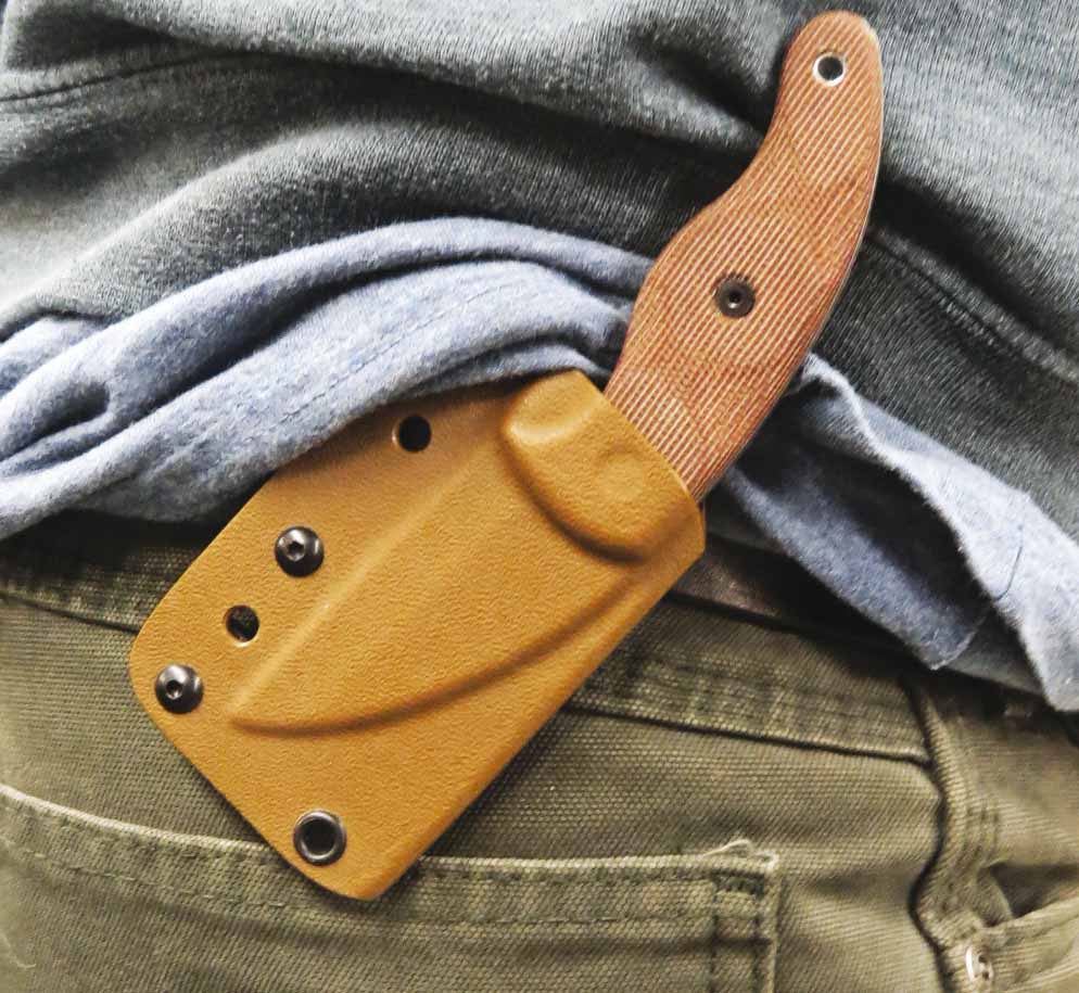 The Little Bugger’s sheath makes for a great little belt carry that provides quick, easy access to the blade.