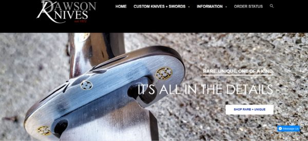 Blogs are not obsolete. Dawson Knives has a well-maintained blog and a website experience that is part exquisite art, part military homage.