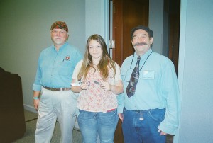 From left: Wes Byrd, Selena Giles and Tim Potier enjoy last year's bladesmithing for kids seminar at the BLADE Show.