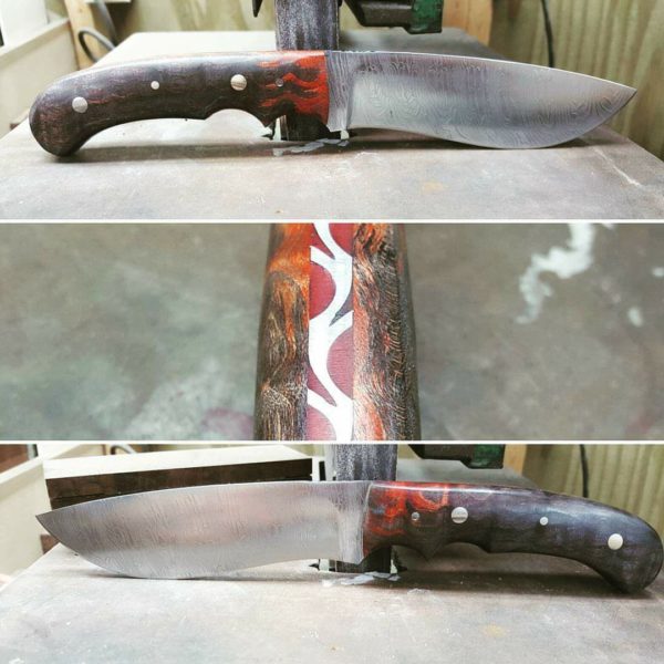 Barefoot Custom Knives has its big-vine filework, this time filled with red resin.