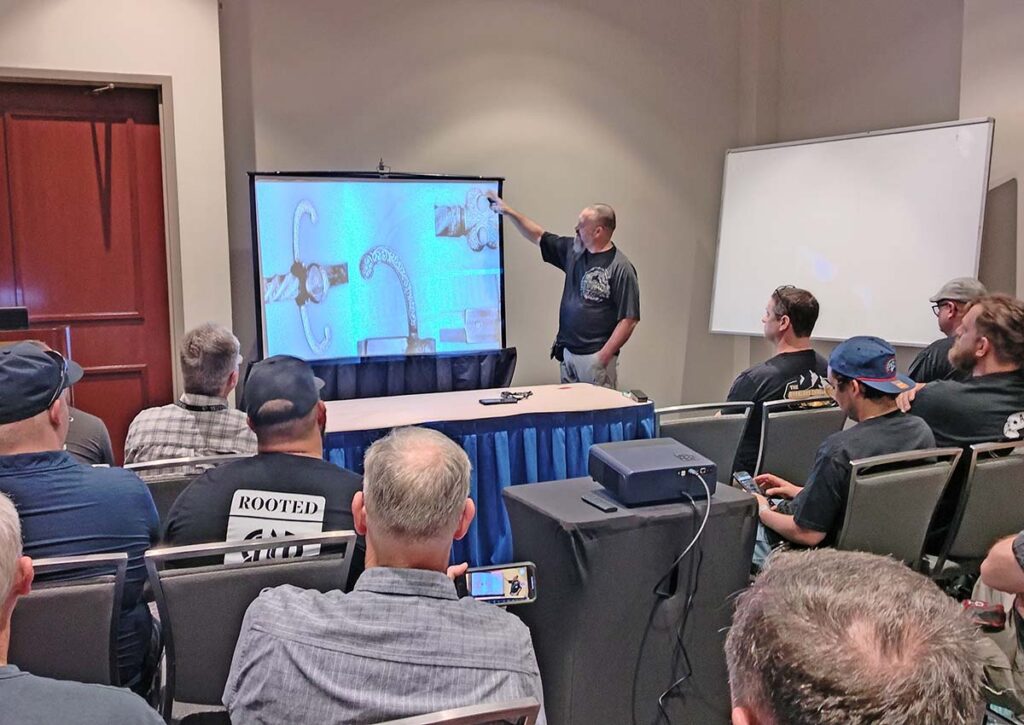 BLADE University classes will run the Thursday before the show through show Saturday. Neels van den Berg—here giving a class on quillon daggers at last year’s show—will conduct the class “Level Up Using Lasers, Ninjas and Other Cool Tools.” For the full BLADE U. 