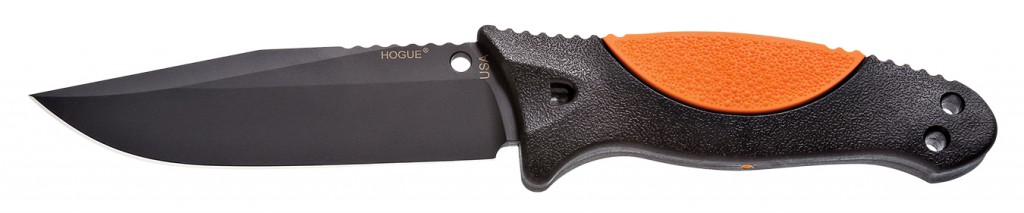 Hunter orange and clip point blade.