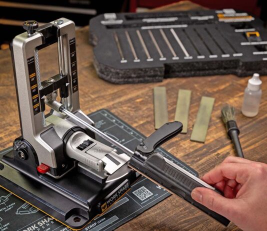 The Work Sharp Professional Precision Adjust Elite Sharpener features an adjustable angle system from 15 to 30 degrees to customize your knife’s sharpness to your needs. (Work Sharp image)