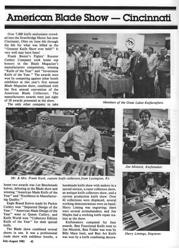 From the start, BLADE Show was red hot. Documenting the first show at the Drawdridge Motor Inn near Cincinnati, Ohio, the article from the July/August 1982 American BLADE estimates more than 7,000 knife enthusiasts showed up.