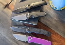 Four hot autos made in America, from top: Bear Ops KATAKT II, Medford Knife & Tool Smooth Criminal, Heretic Knives Wraith V.4 and Pro-Tech/Chaves Knives Redencion 229.