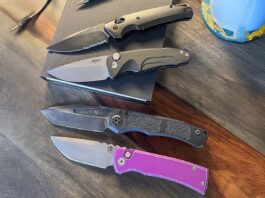 Four hot autos made in America, from top: Bear Ops KATAKT II, Medford Knife & Tool Smooth Criminal, Heretic Knives Wraith V.4 and Pro-Tech/Chaves Knives Redencion 229.