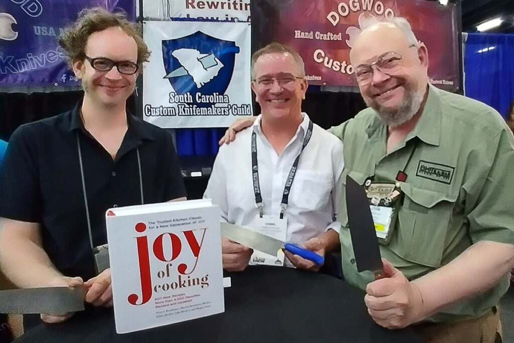 From left at BLADE Show 2024: John Becker, co-editor of Joy of Cooking, Dan Eastland of Dogwood Custom Knives and long-time knife designer Ethan Becker.