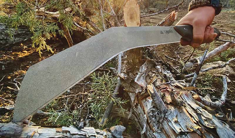 The TOPS Knives Bestia’s kukri-styled 13-inch blade and hefty weight made it the blade of choice for serious chopping or, as the author puts it, “zombie cleaving.”