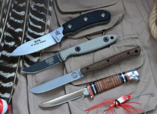 TOPS Knives Bird and Trout Knife, ESEE Knives CR2.5, White River Knife & Tool Exodus 3 and Case Mini Finn