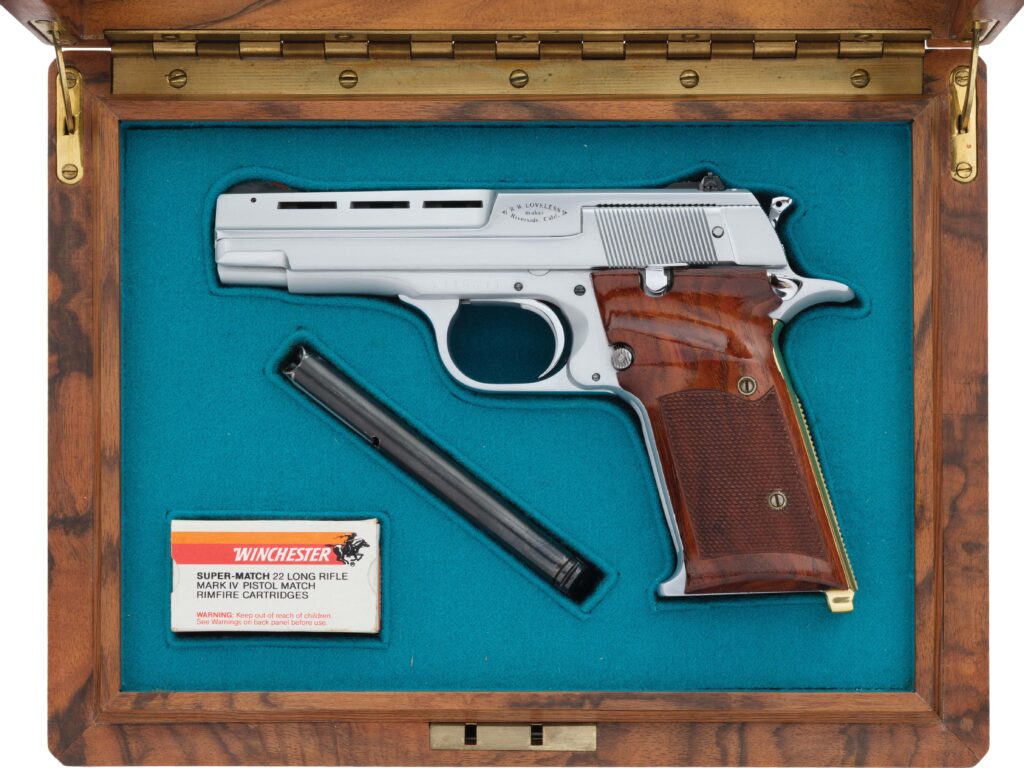 Bob Loveless Smith & Wesson Model 41 semi-automatic pistol with case and signed photographs.