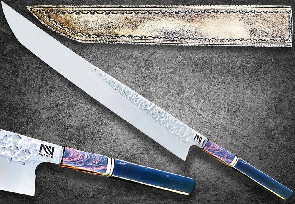 Ben Anderson’s brisket slicer is one in a 19.7-inch blade of 52100 carbon steel
