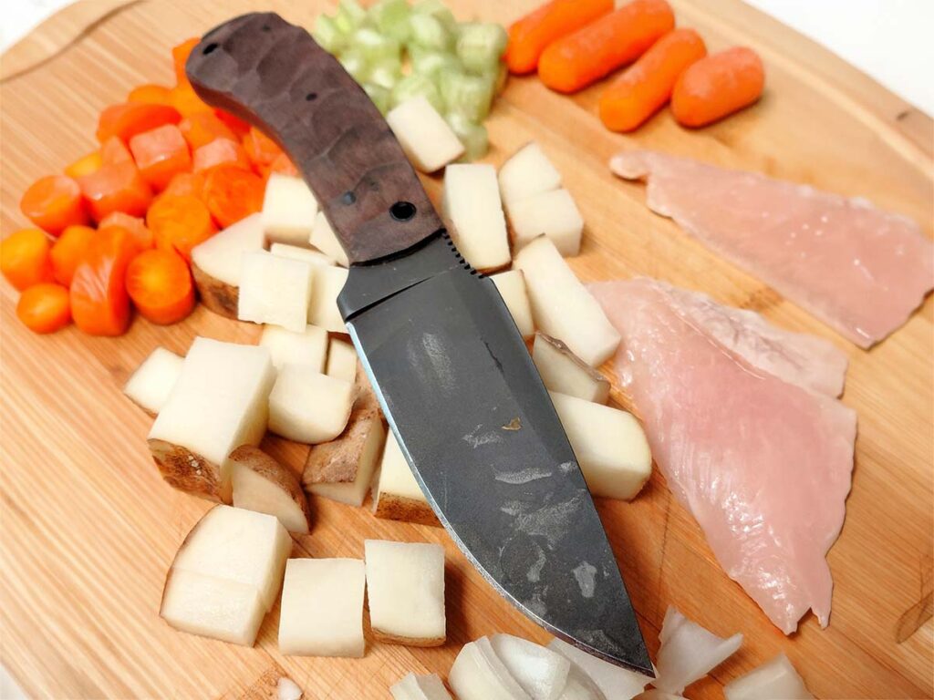 A bushcraft stew wizard, the Winkler Woodsman performed well on a rustic chicken stew.