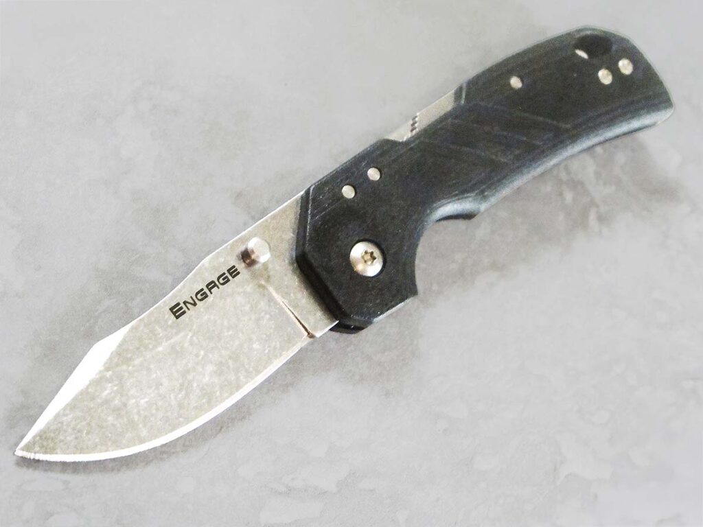 The Cold Steel Engage’s 2.5 sports a 4116 stainless steel made by Böhler of Germany. Of all the knives tested, this is the one that most resembled a modern-day tactical knife.