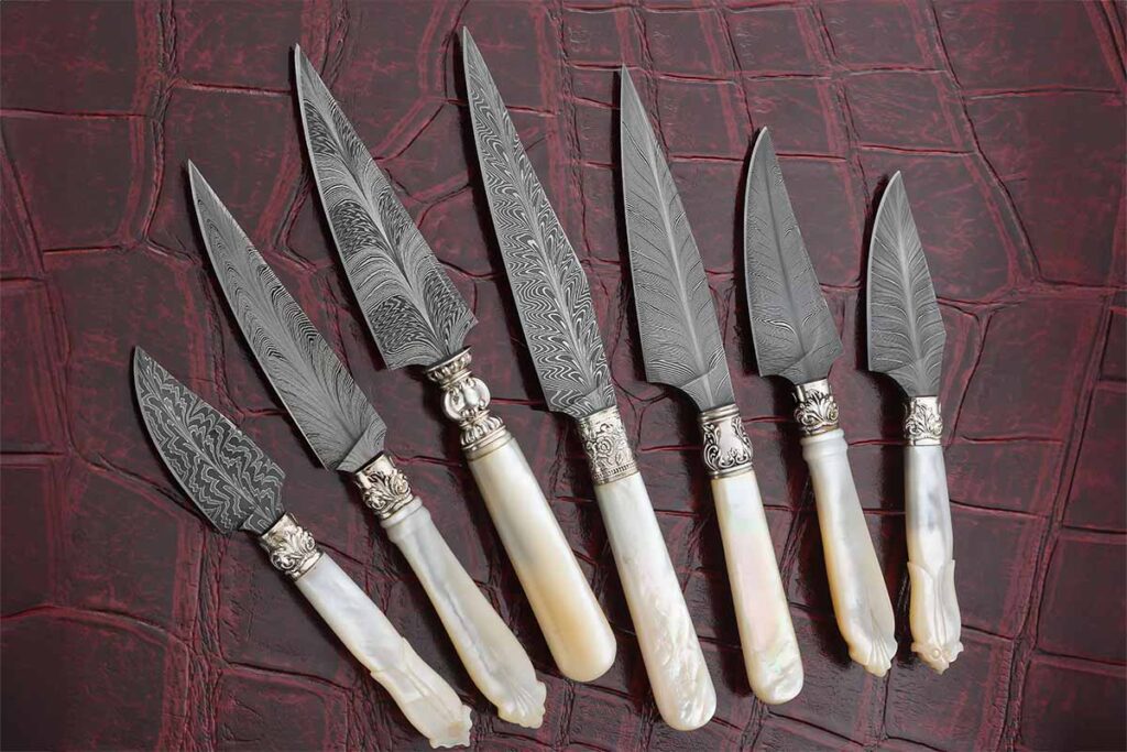 Kevin Casey mother of pearl handle knives