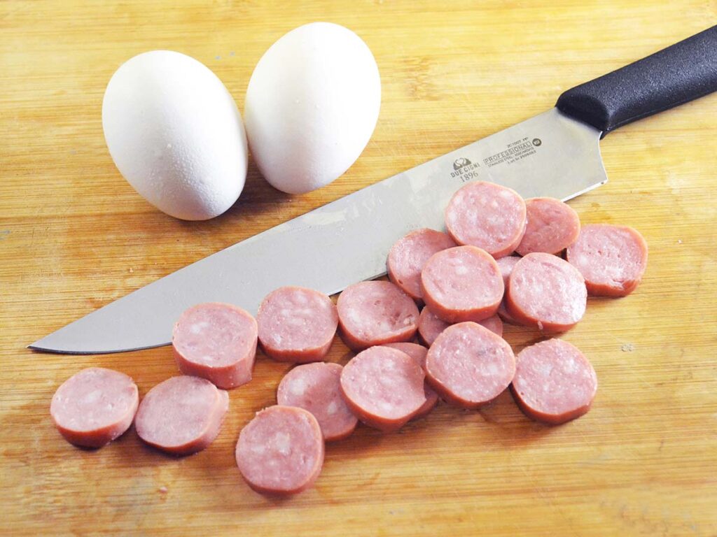 The Fox Meat Slicer is excellent for most meals that don’t require cutting thick slabs of meat or large fruit and vegetables. It made quick work prepping smoked sausage.