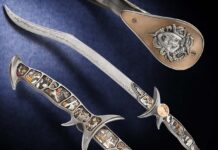 Cool Custom: Jon Christensen’s Mythical Undertaking Jon Christensen was commissioned to create the Guardian Sword, a project that retells the Greek myth of Perseus and Medusa in engraved iron panels and a bronze shield on the handle. The project took an estimated 4,000 hours to complete.
