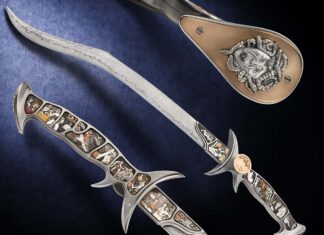 Jon Christensen was commissioned to create the Guardian Sword, a project that retells the Greek myth of Perseus and Medusa in engraved iron panels and a bronze shield on the handle. The project took an estimated 4,000 hours to complete.