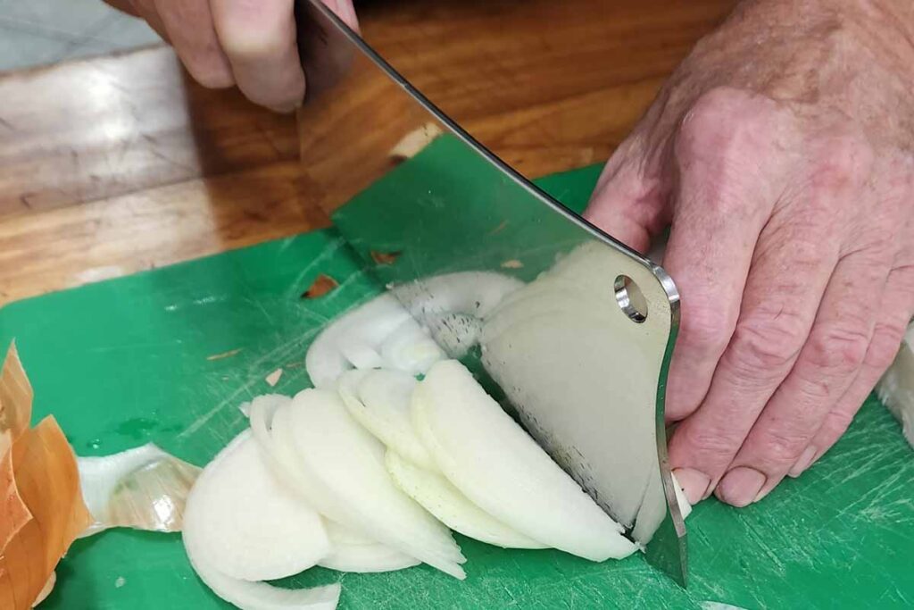 Onions are hardly a challenge for the Cold Steel Cleaver