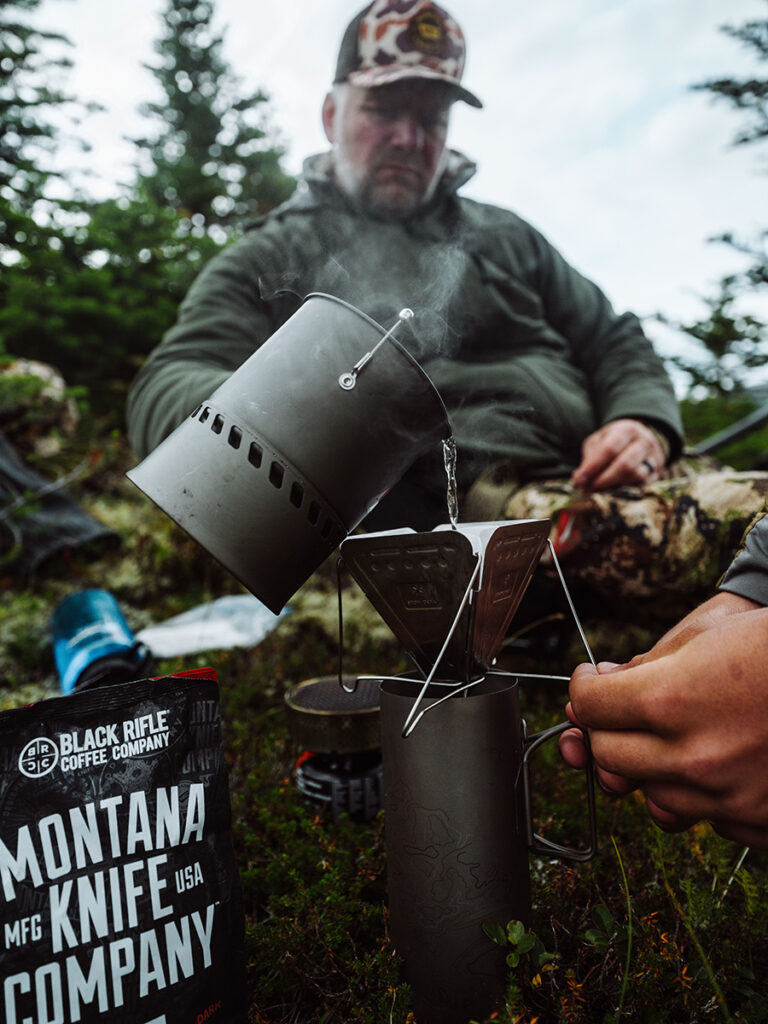 Noted Josh Smith of Montana Knife Co., “Hot, steaming coffee while freezing on a hunt tastes so good!” Montana offers its MKC X Black Rifle Coffee Signature Dark Roast in whole bean and ground 12-ounce bags.