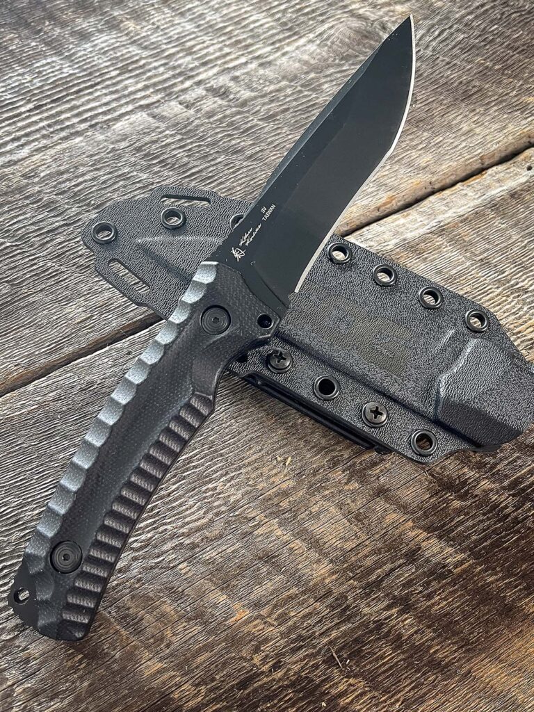 The SOG’S handle edges sport a heavy chamfer and a series of scallops all the way around, the latter to enhance grip. A sturdy molded Kydex sheath holds the blade securely and an audible snap lets you know when the knife is fully seated.