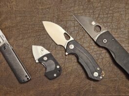 Keen compact cutters, from top: Spyderco MicroJimbo, GiantMouse Ace Riv LL, Boker Plus DW-1 and CRKT MinimalX.