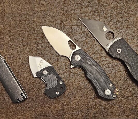 Keen compact cutters, from top: Spyderco MicroJimbo, GiantMouse Ace Riv LL, Boker Plus DW-1 and CRKT MinimalX.