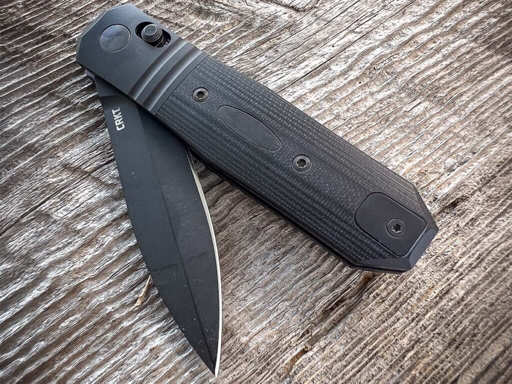 The CRKT Redemption Compact’s steel bolsters help make the crossbar lock stronger and add to lock integrity. The knife is based on the Dead Man’s Hand design of BLADE Magazine Cutlery Hall-of-Fame® member Ken Onion.