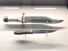 The Dan D Alamo Bowie has hung in the Alamo Exhibit of the Ralston Family Collections Center since 1968, when Dan Dennehy donation was accpeted by the Daughters of the Republic of Texas.