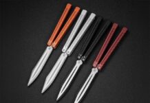 Civivi Dracolisk balisong and examples of all handle colors.