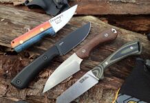 From top, the Bear Forest Knives Stumpy, The Deano from Big Idea Design, Bradford USA G3 Wharnie and Montana Knife Co. Stockyard blend classic EDC styles with modern utility.