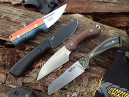 From top, the Bear Forest Knives Stumpy, The Deano from Big Idea Design, Bradford USA G3 Wharnie and Montana Knife Co. Stockyard blend classic EDC styles with modern utility.