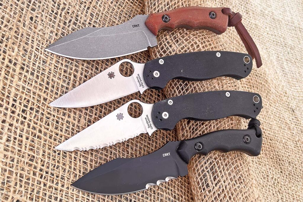 Plain and partially serrated edged knives