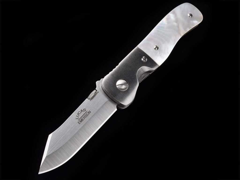 Lucas Emerson debuted his MX-400, “a compact knife that is ideal for everyday carry,” at BLADE Show 2025. He put the one in mother-of-pearl scales he displayed at the show in his personal collection.