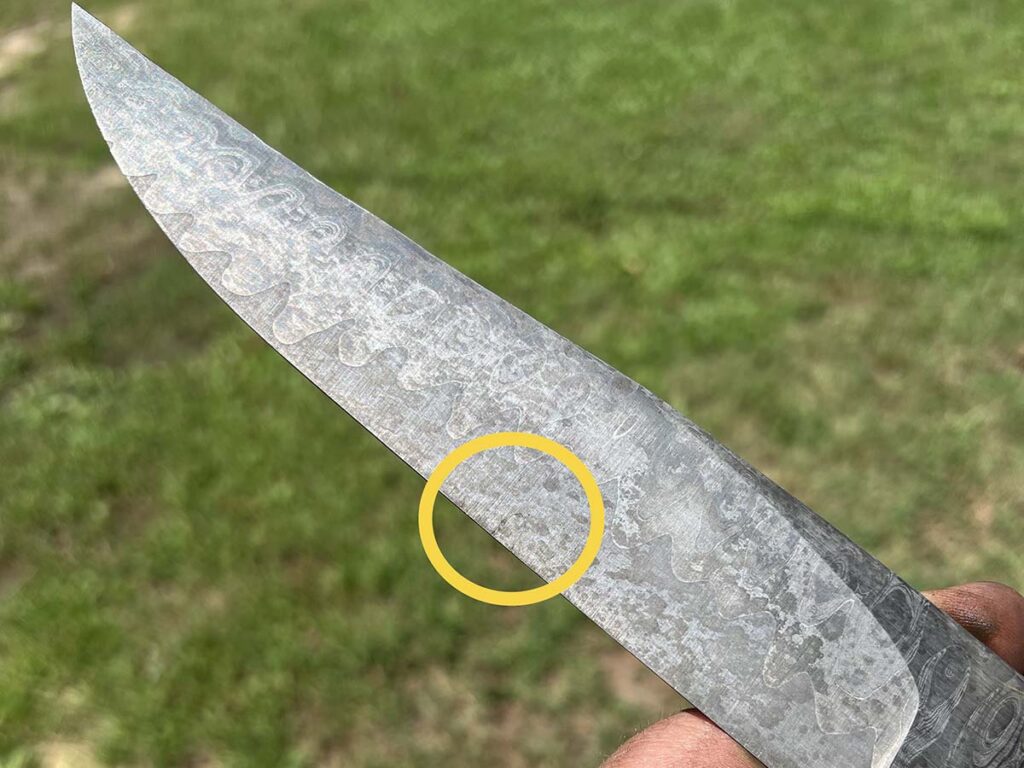 A welding flaw might pass a cursory glance, which is why you should always inspect any damascus blade you plan to buy closely.