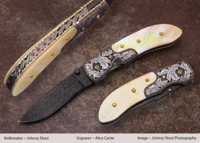 Johnny Stout's wife has taken ownship of this knife and enjoys the reaction of friends when they see how beautiful it is.