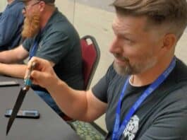 Jared Oeser—here critiquing a show patron’s knife