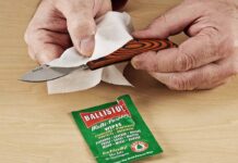 Ballistol multipurpose oil wipes to prevent rust on knives