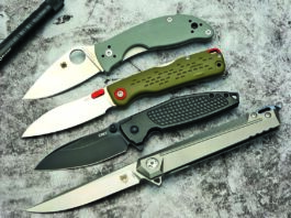 Four essential locking folders for everyday carry, from top: Spyderco Alcyone, KA-BAR State & Union F01OD, CRKT Ibis and CobraTec Olympian.