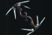 A sample of the stunning images from the Lorenzis’ new book is this 19th-century multi-blade folder for quill pens. (Dover, United Kingdom; maker: Hidler; from page 103 of Shining Blades)