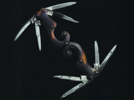 A sample of the stunning images from the Lorenzis’ new book is this 19th-century multi-blade folder for quill pens. (Dover, United Kingdom; maker: Hidler; from page 103 of Shining Blades)