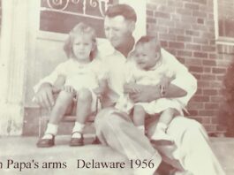 Taken in Wilmington, Delaware, in 1956, this image shows a young Bob Loveless with his two daughters, 1-year-old Robin at right and 3-year-old Alison at left.