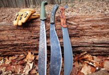 (From left) Condor’s Roarlock, ESEE Expat El Deguello and TOPS Sneak Reaper excel at cutting through dense brush during spring and summer adventures.