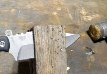 The author used a dead-blow hammer to split off fragments of a two-by-four, and then split his splits again. Through it all, the FX MUK didn’t show a bit of wear on its edge—a sign of solid heat treatment.