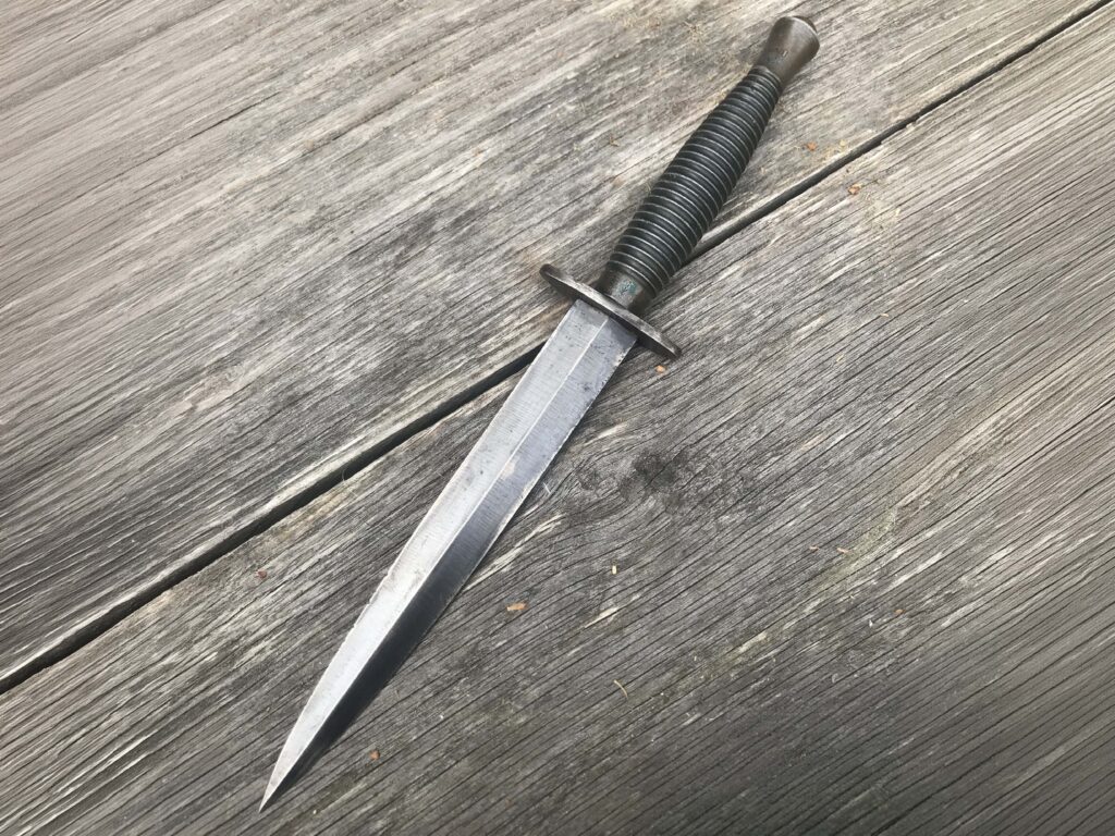 A great many modern military daggers trace their roots back to the legendary English Fairbairn-Sykes dagger. The one pictured is a third-pattern variant with a ring grip. (Les George image)