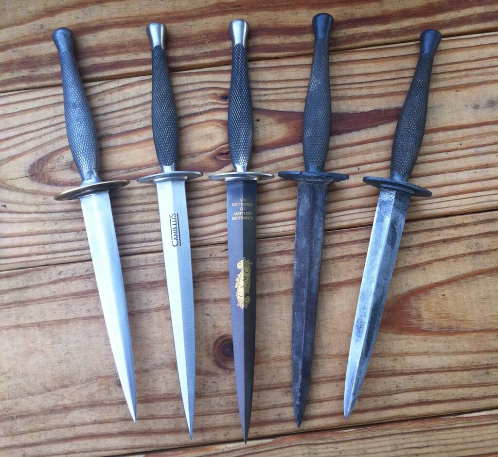 Knifemaker and military dagger aficionado Les George is a fan of the Marine Raider stiletto, seen by his collection of the dagger—new and old. (Les George image)